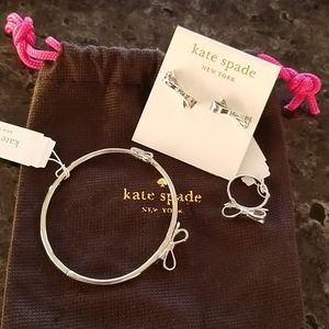 Kate Spade silver bow ring, bracelet & earring set